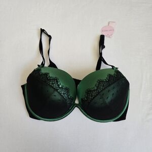 Cacique Nwt New Plunge Bra Green Black Lace Underwire Size 42DD 42E